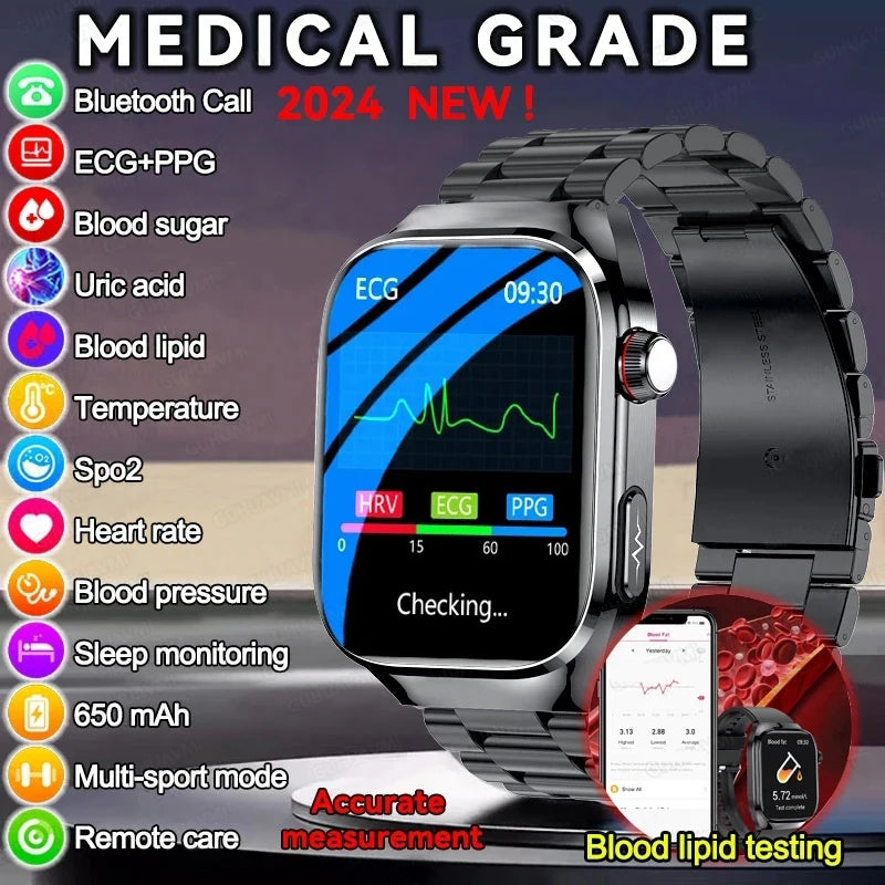 2024 New Uric Acid Blood Fat Smart Watch Men Blood Sugar ECG+PPG Blood Pressure Bluetooth Call Sports for Xiaomi Health Watch