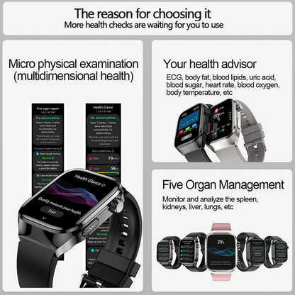 2024 New Uric Acid Blood Fat Smart Watch Men Blood Sugar ECG+PPG Blood Pressure Bluetooth Call Sports for Xiaomi Health Watch